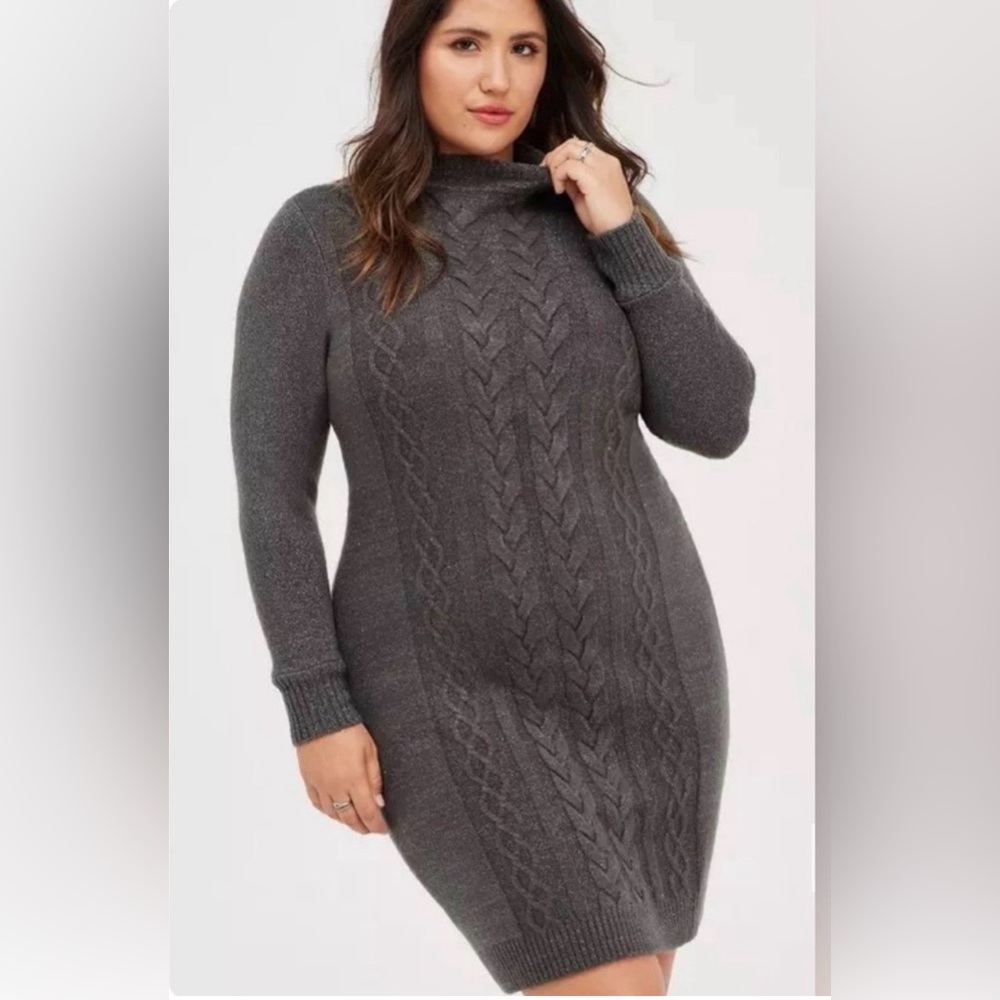 Torrid Charcoal Cable-Knit Mock Turtleneck Sweater Dress 1X
